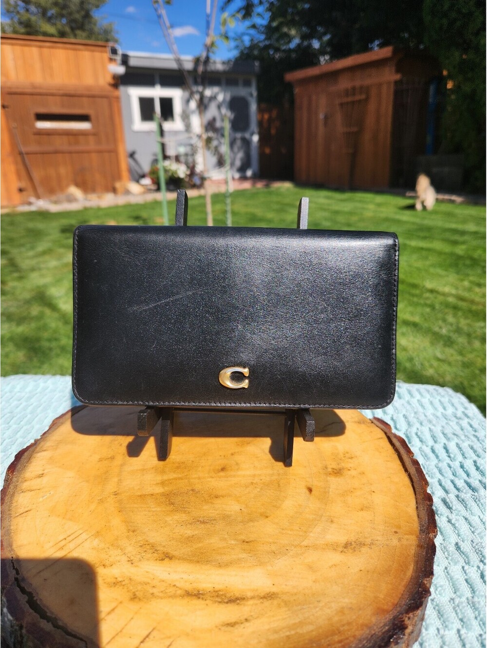 Coach Black Leather Wallet with Gold 'C' Logo